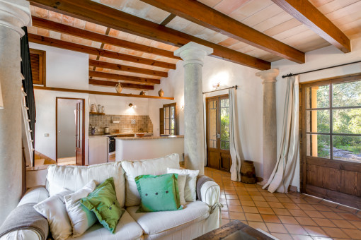 Living area and open kitchen in the guest house