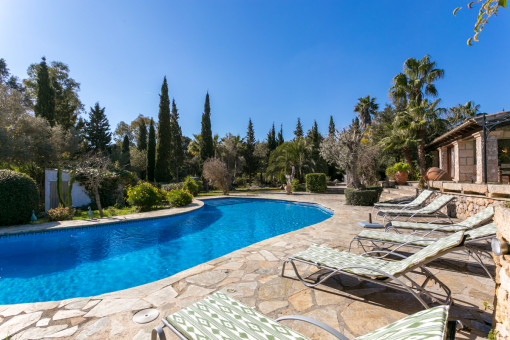 Pool area with sunloungers