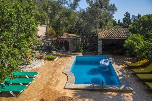 Inviting sunloungers in the pool area