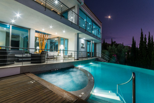 Pool with beautiful pool lights