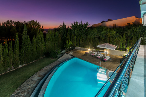 View to the pool by night