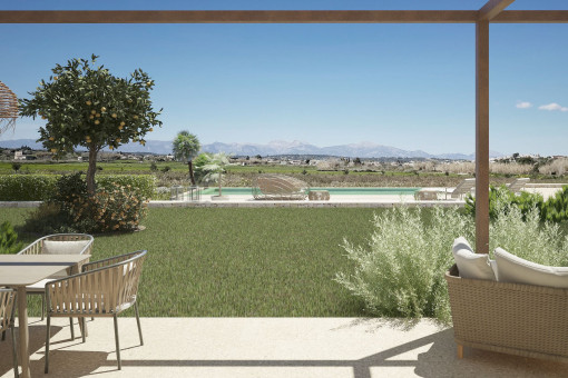 Luxurious, authentic Mallorcan-style finca with panoramic views of the Tramuntana near to Montuiri, newly-built and with sustainable energy supply