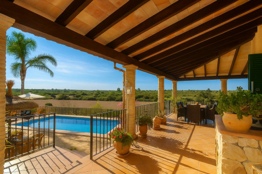 Full view of terrace and pool